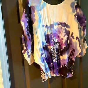 Ladies white blouse with purple designs